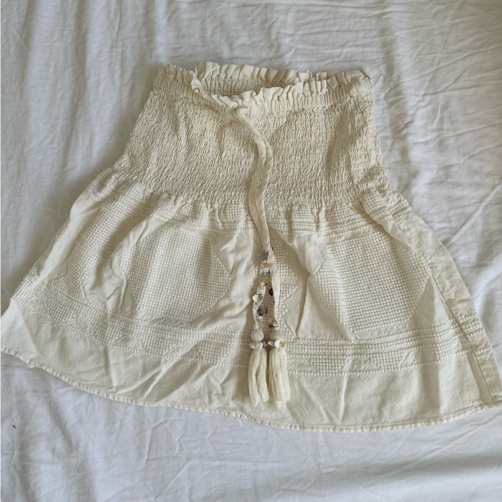Zara Cream High Waist Skirt with Tassel Detail